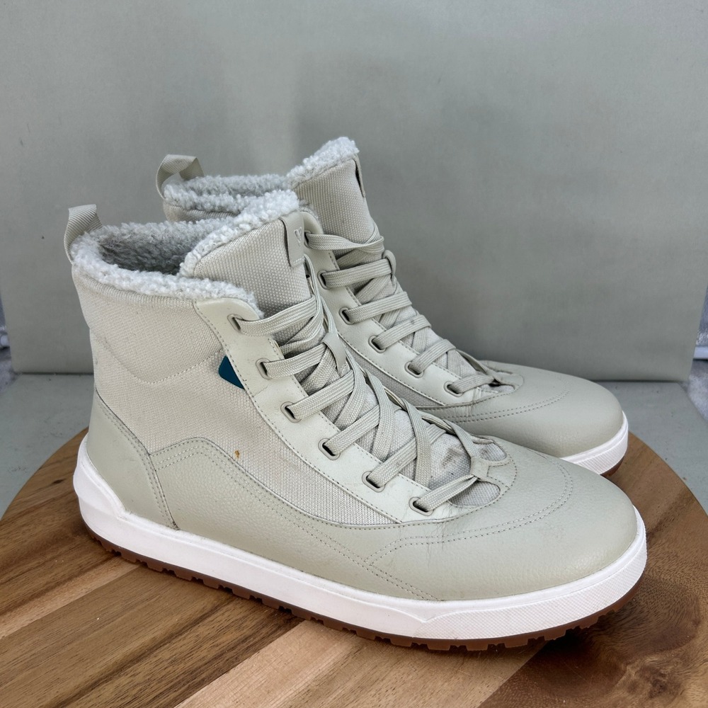 Vessi Alta Mens 13 Waterproof Winter Boots Beige Sherpa Lined High Top Sneakers